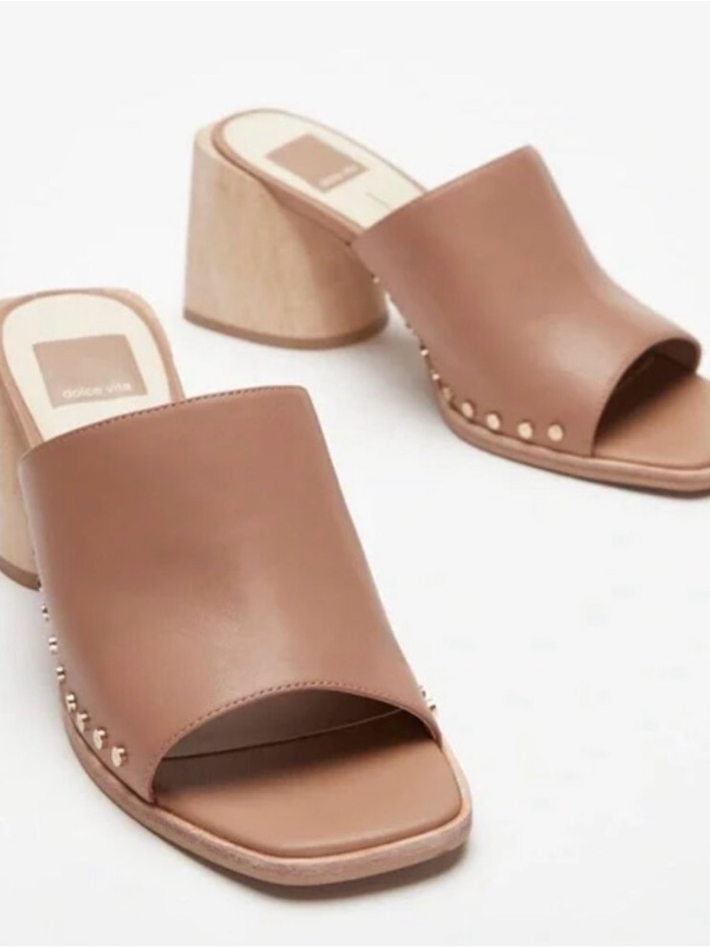 Dolce Vita - Amino Nude Brown Studded Leather Block Heel Mules